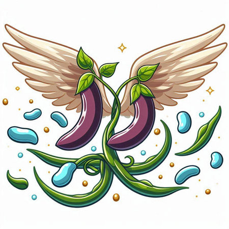 Illustration of a pair of stylized eggplants with wingsのイラスト素材