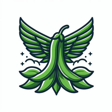 Illustration of a green pea with wings on a white backgroundのイラスト素材