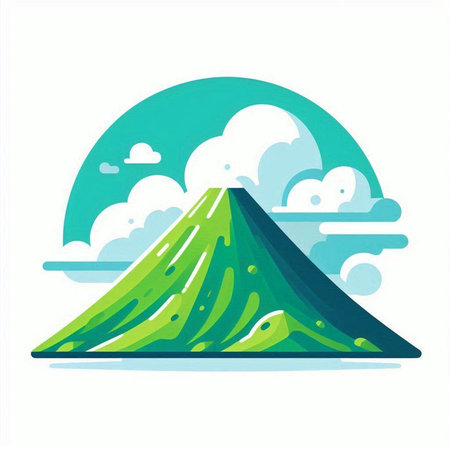 Volcano icon in flat style on white background. Vector illustration.のイラスト素材