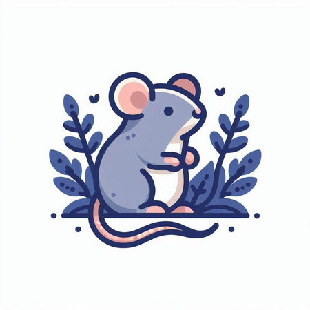 Vector illustration of cute mouse and leaves. Isolated on white background.のイラスト素材