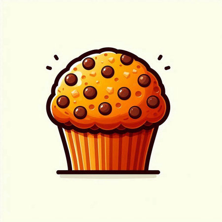 Cupcake with chocolate chips on a white background. Vector illustration.のイラスト素材
