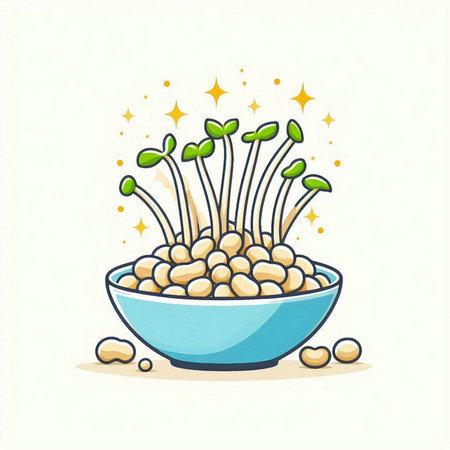 Chickpea sprouts in a bowl. Vector illustration.のイラスト素材