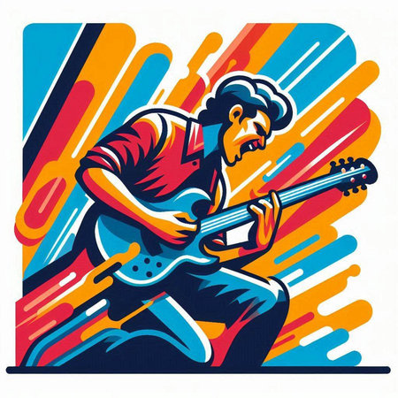 Guitar player. Vector illustration of a man playing guitar.のイラスト素材