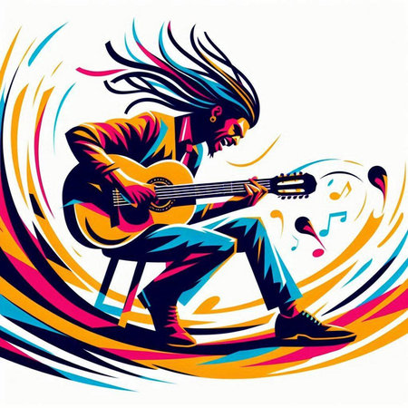 Guitar player with musical notes. Vector illustration for your designのイラスト素材