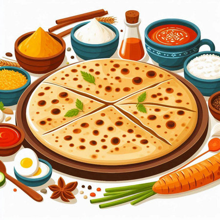 Pizza with vegetables and spices on white background. Vector illustration.のイラスト素材