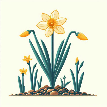 Daffodil flower in the garden. Vector illustration in cartoon style.のイラスト素材