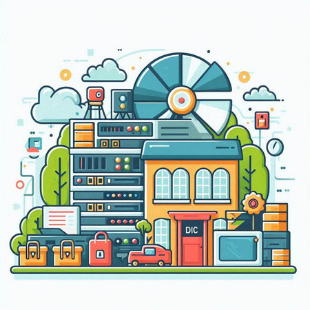 Vector illustration of data center. Flat line art style design for web and print.のイラスト素材