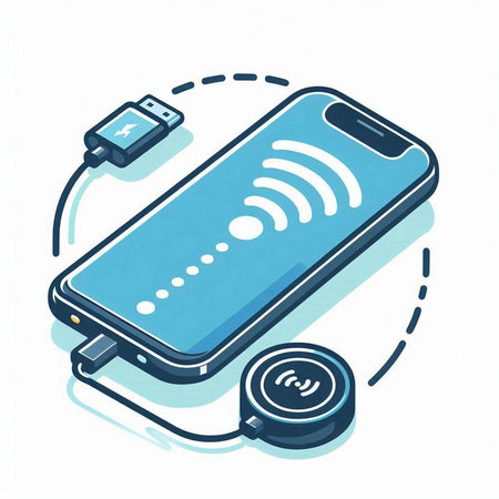 Smartphone with wireless connection isometric vector illustration. Smartphone with wireless connection symbol.のイラスト素材