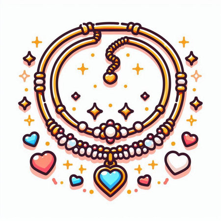 Necklace with hearts and stars. Hand drawn vector illustration.のイラスト素材