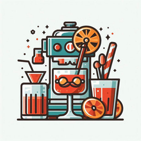 Cocktail drink. Colorful vector illustration in flat linear style.のイラスト素材