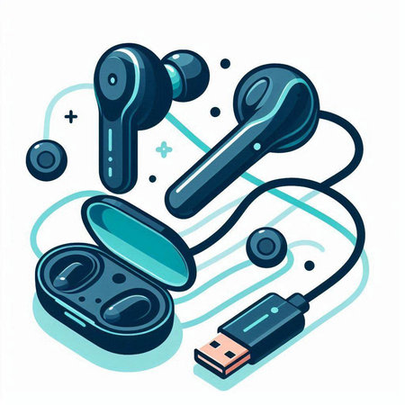 Modern flat design vector illustration concept of playing video games with wireless headphones and joystickのイラスト素材