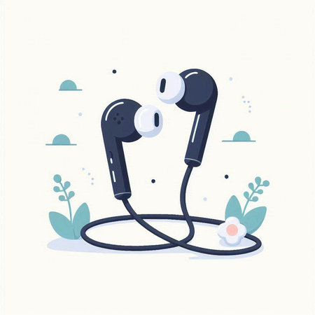 Headphones with earbuds. Vector illustration in flat style.のイラスト素材