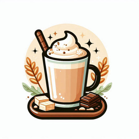 Coffee cup with whipped cream and chocolate. Vector illustration.のイラスト素材