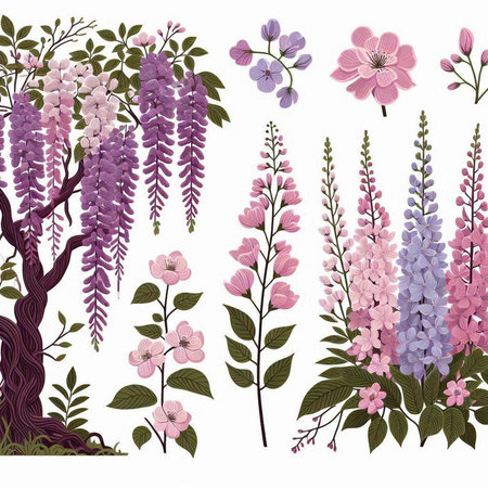 beautiful flowers with branches and leafs isolated icon vector illustration designのイラスト素材