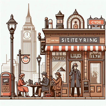 Vector illustration of a street cafe in London, England, UK.のイラスト素材