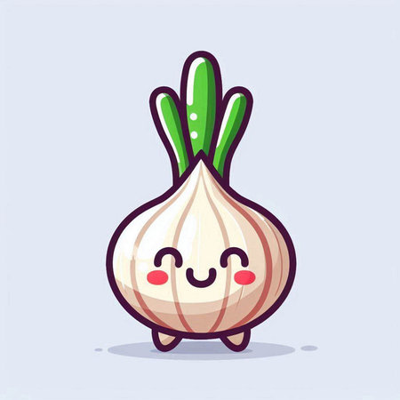 Cute happy garlic vegetable character. Vector flat cartoon character illustration icon designのイラスト素材