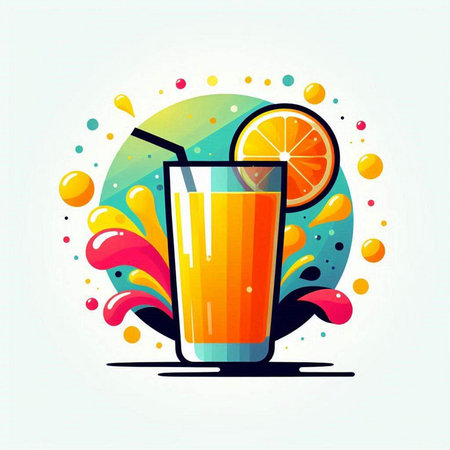 Orange juice in a glass on a colored background. Vector illustration.のイラスト素材