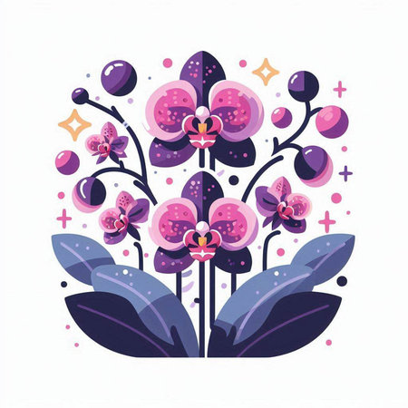 Orchid flowers. Floral background. Vector illustration in flat style.のイラスト素材
