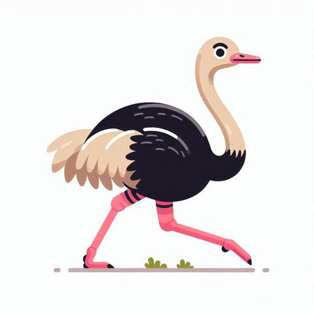 Ostrich walking on a white background. Vector illustration in cartoon style.のイラスト素材