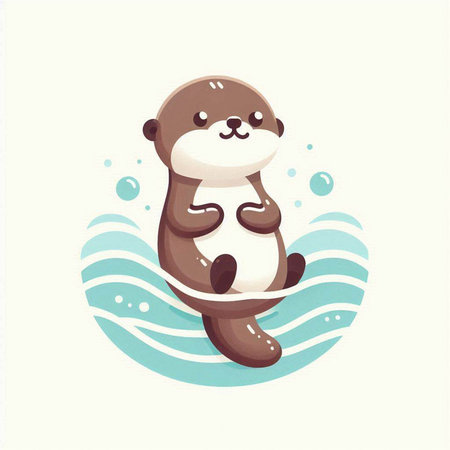 Cute little otter sitting on the wave. Vector illustration.のイラスト素材