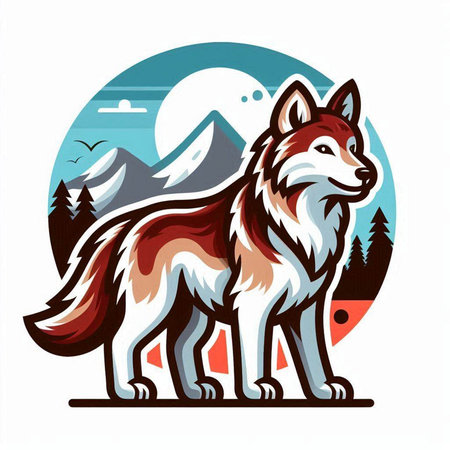 Siberian husky in the mountains. Vector illustration for your designのイラスト素材