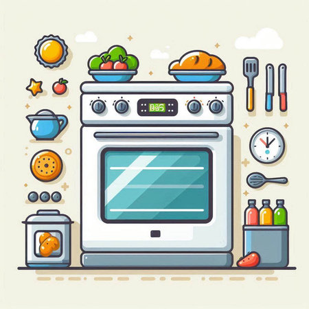 Kitchen and cooking equipment icons in flat style. Vector illustration.のイラスト素材