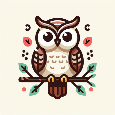 Cute owl sitting on a branch. Vector illustration in cartoon style.のイラスト素材
