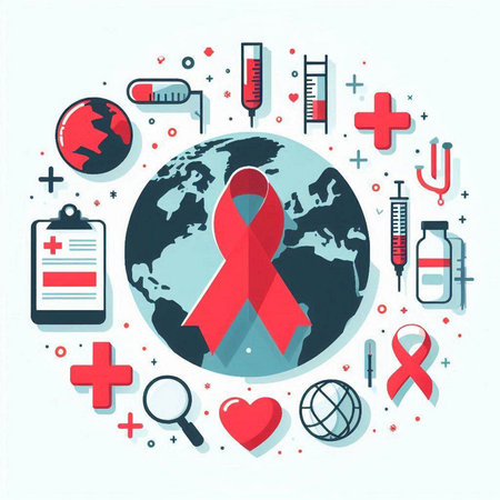 World AIDS Day concept. Red ribbon. Vector illustration in flat styleのイラスト素材