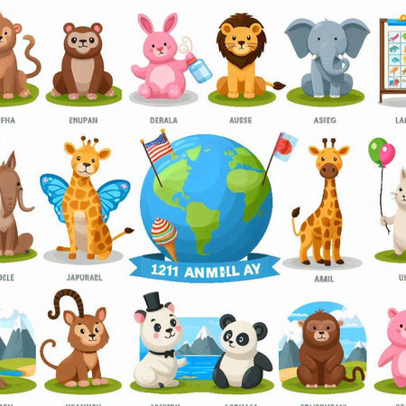 Animals in the world icon set. Cartoon set of animals in the world vector icons for web designのイラスト素材