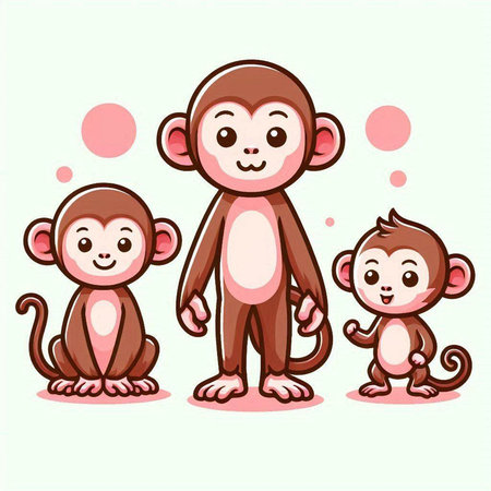 Monkey family cartoon vector illustration. Cute monkey family with two kidsのイラスト素材