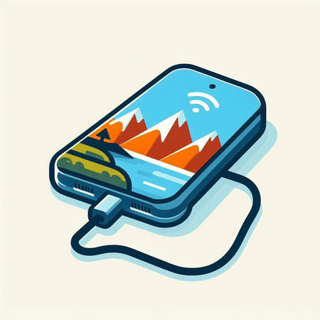 Smartphone charging with USB cable. Vector illustration in flat style.のイラスト素材