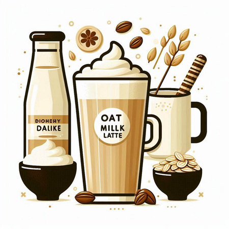 Illustration of a set of different types of coffee and milk.のイラスト素材