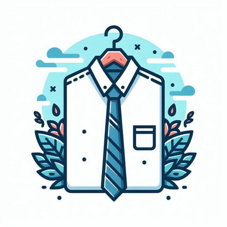 Men's shirt with a tie on a hanger. Vector illustration.のイラスト素材