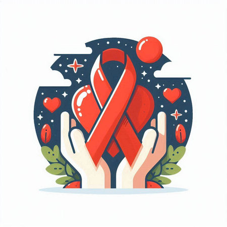 World Aids Day concept. Red ribbon. Vector illustration in flat styleのイラスト素材