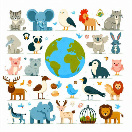 Animals set. Cute cartoon animals in flat style. Vector illustration.のイラスト素材