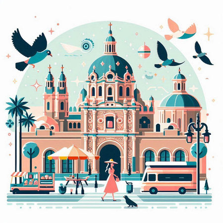 Traveling around the world. Vector illustration in flat design style.のイラスト素材