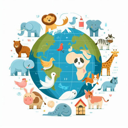 Animals around the world. Vector illustration in a flat style.のイラスト素材