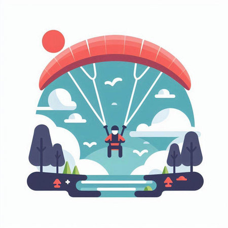 Parachutist flying in the sky. Flat vector illustration.のイラスト素材