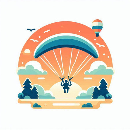 Paraglider flying in the sky. Vector illustration in flat styleのイラスト素材