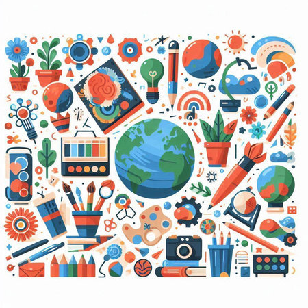 Back to school. Colorful vector icons and elements on white backgroundのイラスト素材