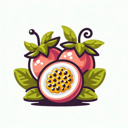 Passion fruit with leaves. Vector illustration of a passion fruit.のイラスト素材