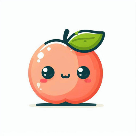 Cute peach fruit character. Vector flat cartoon kawaii illustrationのイラスト素材