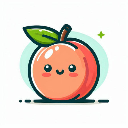 Cute peach fruit character. Vector cartoon kawaii character illustrationのイラスト素材