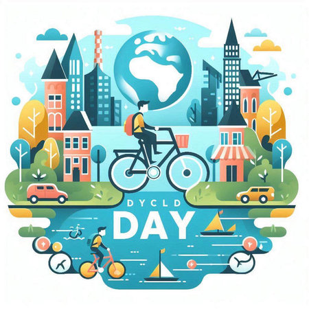 Vector illustration of World Bicycle Day. Flat style design for web and print.のイラスト素材