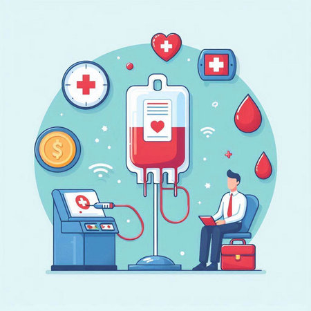 Blood donation concept. Flat illustration of blood donation vector concept for web designのイラスト素材