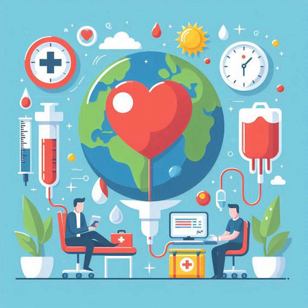 World Health Day. Healthcare and medical concept. Vector illustration in flat styleのイラスト素材