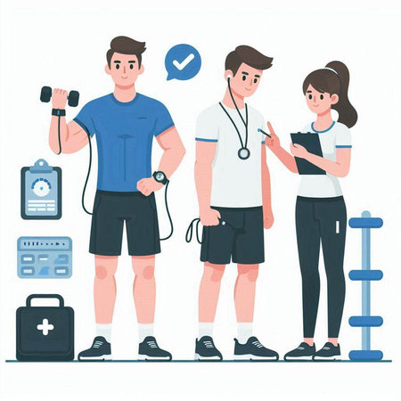 Healthy lifestyle concept. Doctor and patient. Vector illustration in flat styleのイラスト素材
