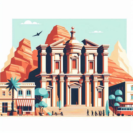 Illustration of the city of Petra, Jordan. Travel to Jordan.のイラスト素材