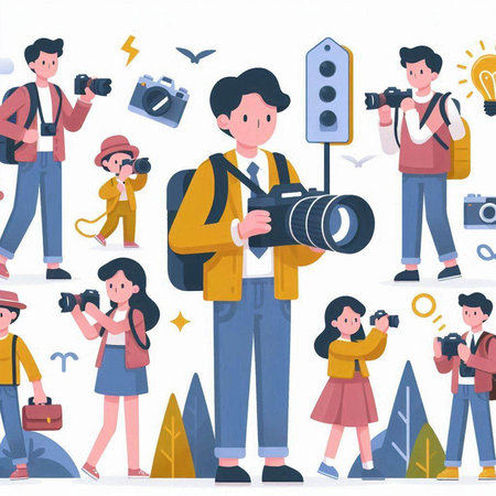 Photographer and tourist. Vector illustration in a flat style. Cartoon style.のイラスト素材
