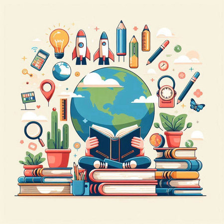 Flat design modern vector illustration concept of education, knowledge, school, university.のイラスト素材